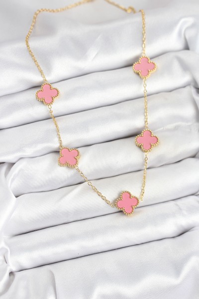 316l çelik Zincir Gold Pembe Renk Yonca Kadın Kolye 316l çelik Zincir Gold Pembe Renk Yonca Kadın Kolye