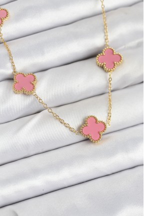 316l çelik Zincir Gold Pembe Renk Yonca Kadın Kolye 316l çelik Zincir Gold Pembe Renk Yonca Kadın Kolye