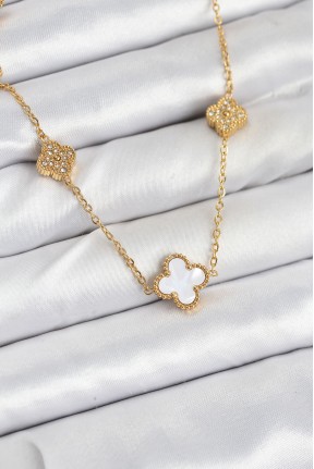 316l çelik Zincir Gold Renk Beyaz Ve Zirkon Taşlı Yonca Kadın Kolye 316l çelik Zincir Gold Renk Beyaz Ve Zirkon Taşlı Yonca Kadın Kolye