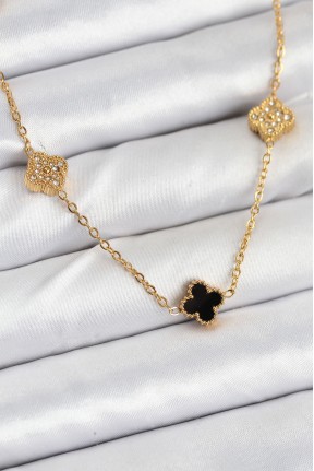 316l çelik Zincir Gold Renk Siyah Ve Zirkon Taşlı Baby Boy Yonca Kadın Kolye 316l çelik Zincir Gold Renk Siyah Ve Zirkon Taşlı Baby Boy Yonca Kadın Kolye