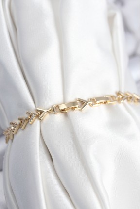 Pirinç Vip Seri Gold Zirkon Taşlı Balık Sırtı Model Kadın Bileklik