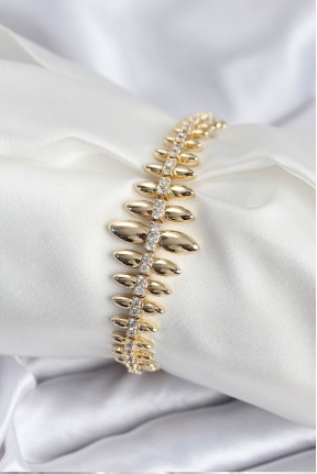 Pirinç Vip Seri Gold Renk Sıralı Damla Model Kadın Bileklik