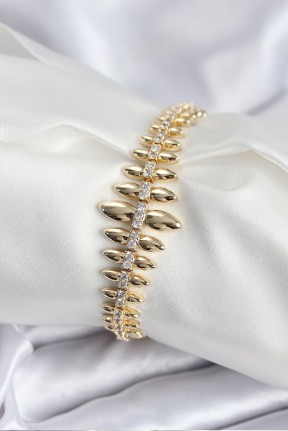 Pirinç Vip Seri Gold Renk Sıralı Damla Model Kadın Bileklik Pirinç Vip Seri Gold Renk Sıralı Damla Model Kadın Bileklik