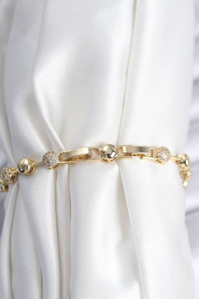 Pirinç Vip Seri Gold Renk Topçuk Model Kadın Bileklik Pirinç Vip Seri Gold Renk Topçuk Model Kadın Bileklik
