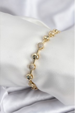 Pirinç Vip Seri Gold Renk Topçuk Model Kadın Bileklik Pirinç Vip Seri Gold Renk Topçuk Model Kadın Bileklik
