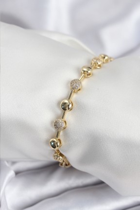 Pirinç Vip Seri Gold Renk Topçuk Model Kadın Bileklik Pirinç Vip Seri Gold Renk Topçuk Model Kadın Bileklik