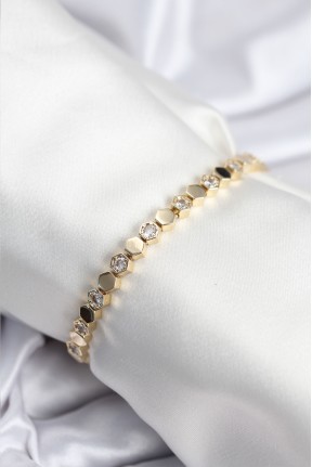 Pirinç Vip Seri Gold Renk Petek Model Kadın Bileklik Pirinç Vip Seri Gold Renk Petek Model Kadın Bileklik
