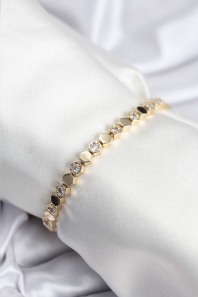 Pirinç Vip Seri Gold Renk Petek Model Kadın Bileklik Pirinç Vip Seri Gold Renk Petek Model Kadın Bileklik