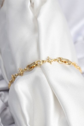 Pirinç Vip Seri Gold Renk Sıralı Kutup Yıldızı Kadın Bileklik Pirinç Vip Seri Gold Renk Sıralı Kutup Yıldızı Kadın Bileklik