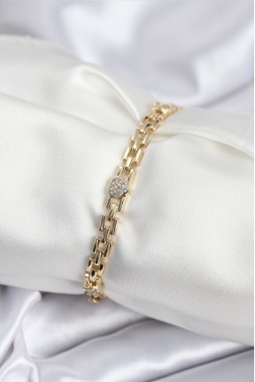 Pirinç Vip Seri Gold Renk Zincir Model Kalpli Zirkon Taşlı Kadın Bileklik