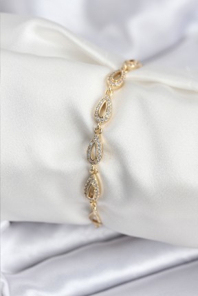 Pirinç Vip Seri Gold Renk Sıralı Damla Model Kadın Bileklik Pirinç Vip Seri Gold Renk Sıralı Damla Model Kadın Bileklik
