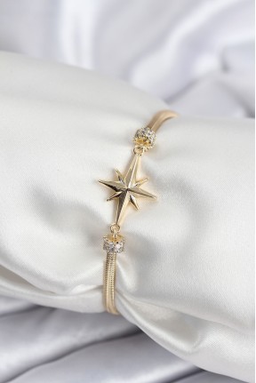 Pirinç Vip Seri Gold Renk Kutup Yıldızı Model Kadın Bileklik Pirinç Vip Seri Gold Renk Kutup Yıldızı Model Kadın Bileklik