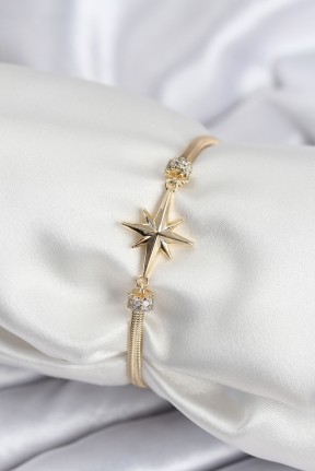 Pirinç Vip Seri Gold Renk Kutup Yıldızı Model Kadın Bileklik Pirinç Vip Seri Gold Renk Kutup Yıldızı Model Kadın Bileklik