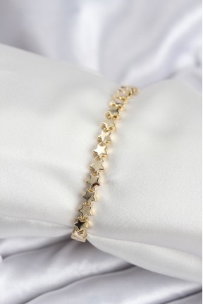 Pirinç Vip Seri Gold Renk Sıralı Yıldız Model Kadın Bileklik Pirinç Vip Seri Gold Renk Sıralı Yıldız Model Kadın Bileklik