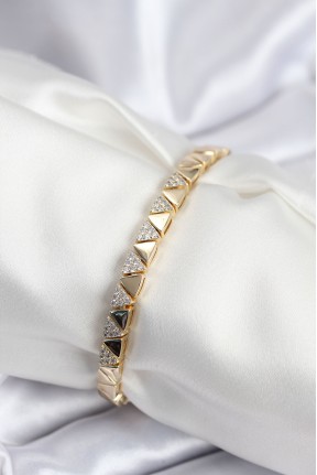 Pirinç Vip Seri Gold Renk Sıralı üçgen Model Kadın Bileklik Pirinç Vip Seri Gold Renk Sıralı üçgen Model Kadın Bileklik