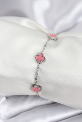 316l çelik Gümüş Renk Pembe Baby Boy Yonca Kadın Bileklik