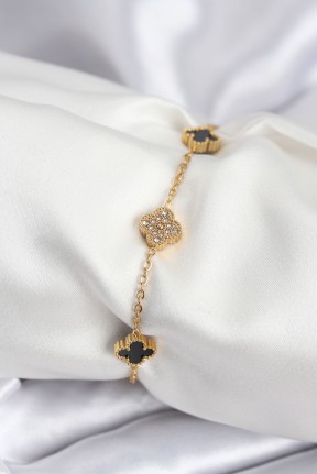 316l çelik Gold Renk Siyah Ve Zirkon Taşlı Baby Boy Yonca Kadın Bileklik 316l çelik Gold Renk Siyah Ve Zirkon Taşlı Baby Boy Yonca Kadın Bileklik