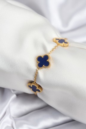 316l çelik Zincir Gold Renk Lacivert Yonca Kadın Bileklik 316l çelik Zincir Gold Renk Lacivert Yonca Kadın Bileklik