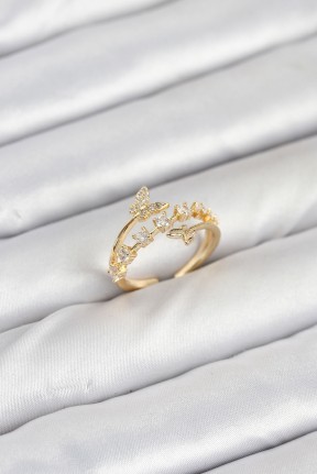 Pirinç Gold Renk Zirkon Taşlı Kelebek Model Kadın Yüzük Pirinç Gold Renk Zirkon Taşlı Kelebek Model Kadın Yüzük