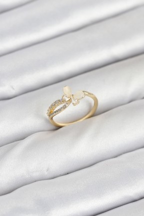 Pirinç Gold Renk Kelebek Zirkon Taşlı Kadın Yüzük Pirinç Gold Renk Kelebek Zirkon Taşlı Kadın Yüzük