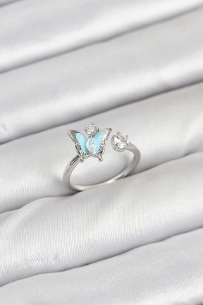 Pirinç Gümüş Renk Kelebek Model Kadın Yüzük