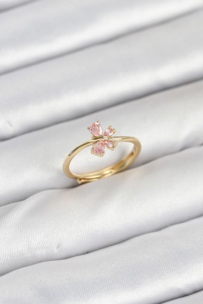 Pirinç Gold Renk Pembe Kelebek Kadın Yüzük
