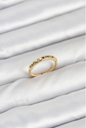 Pirinç Gold Renk Renkli Zirkon Taşlı Kadın Yüzük