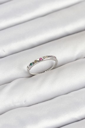 Pirinç Gümüş Renk Renkli Zirkon Taşlı Kadın Yüzük Pirinç Gümüş Renk Renkli Zirkon Taşlı Kadın Yüzük