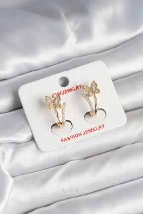 Pirinç Gold Renk Zirkon Taşlı Kelebek Model Kadın Küpe Pirinç Gold Renk Zirkon Taşlı Kelebek Model Kadın Küpe