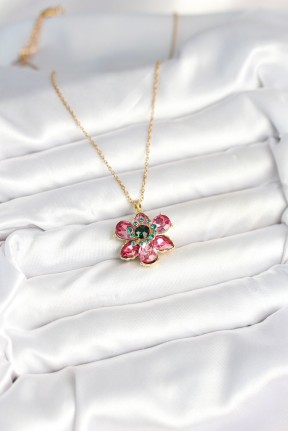 316l çelik Zincirli Pembe çiçek Model Kadın Kolye 316l çelik Zincirli Pembe çiçek Model Kadın Kolye