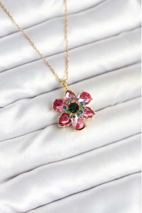 316l çelik Zincirli Pembe çiçek Model Kadın Kolye 316l çelik Zincirli Pembe çiçek Model Kadın Kolye