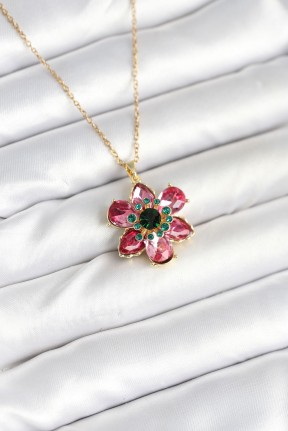 316l çelik Zincirli Pembe çiçek Model Kadın Kolye 316l çelik Zincirli Pembe çiçek Model Kadın Kolye