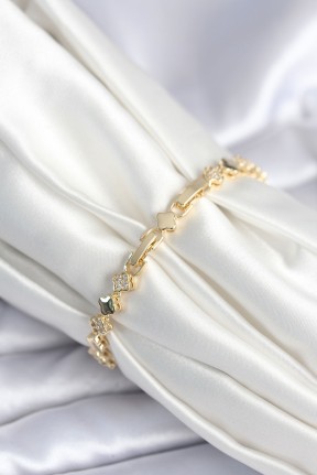 Pirinç Gold Renk Zirkon Taşlı Yonca Model Kadın Bileklik Pirinç Gold Renk Zirkon Taşlı Yonca Model Kadın Bileklik