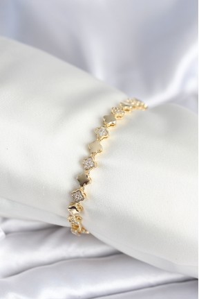 Pirinç Gold Renk Zirkon Taşlı Yonca Model Kadın Bileklik Pirinç Gold Renk Zirkon Taşlı Yonca Model Kadın Bileklik