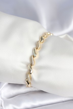 Pirinç Gold Renk Zirkon Taşlı Sarmal Model Kadın Bileklik Pirinç Gold Renk Zirkon Taşlı Sarmal Model Kadın Bileklik