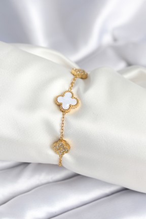 316l çelik Zincir Zirkon Taşlı Yonca Beyaz Kadın Bileklik 316l çelik Zincir Zirkon Taşlı Yonca Beyaz Kadın Bileklik