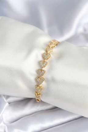 Pirinç Gold Renk Kalp Model Kadın Bileklik Pirinç Gold Renk Kalp Model Kadın Bileklik