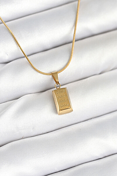 316l çelik Gold Renk Mini Külçe Altın Model Kolye