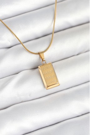 316l çelik Gold Renk Külçe Altın Model Kolye 316l çelik Gold Renk Külçe Altın Model Kolye
