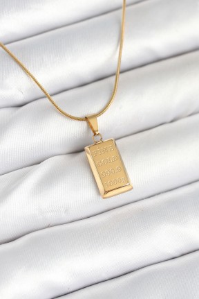316l çelik Gold Renk Külçe Altın Model Kolye 316l çelik Gold Renk Külçe Altın Model Kolye