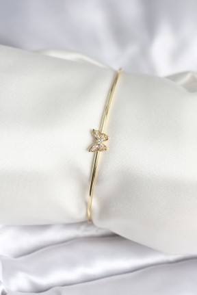 Kelebek Figürlü Zirkon Taşlı Gold Renk Pirinç Kadın Bileklik