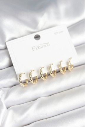 Pirinç Gold Renk Baklalı Halka 925 Gümüş çivi Kadın Küpe Seti