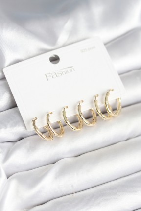 Pirinç Gold Renk Kemik Halka Model 925 Ayar Gümüş çivili Kadın Küpe Seti Pirinç Gold Renk Kemik Halka Model 925 Ayar Gümüş çivili Kadın Küpe Seti