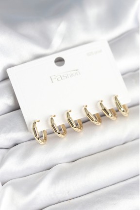 Gold Renk Pirinç Halka Model 925 Ayar Gümüş çivili Kadın Küpe Seti Gold Renk Pirinç Halka Model 925 Ayar Gümüş çivili Kadın Küpe Seti