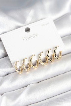 Gold Renk Pirinç Zikzak Model 925 Ayar Gümüş çivili Kadın Küpe Seti