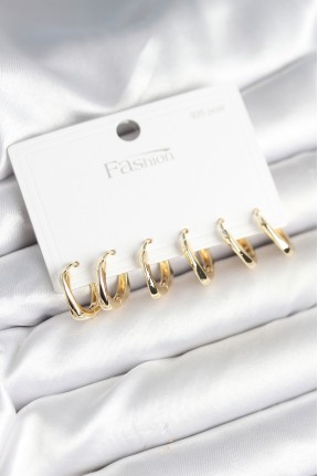 Gold Renk Pirinç Kare Halka Model 925 Ayar Gümüş çivili Kadın Küpe Seti