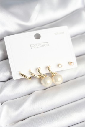 Gold Renk Pirinç 925 Ayar Gümüş çivili Kadın Küpe Seti