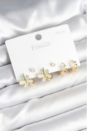 Kelebek Model Gold Renk Pirinç 925 Ayar Gümüş çivili Kadın Küpe Seti