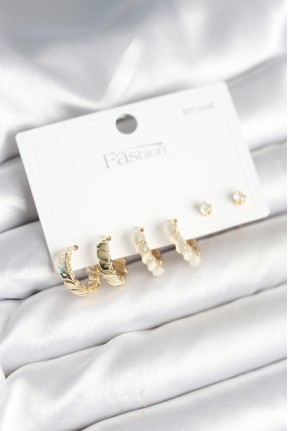 Gold Renk Pirinç Halka 925 Ayar Gümüş çivili Kadın Küpe Seti