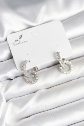 Gümüş Renk Pirinç Zirkon Taşlı Halka Model Kadın Küpe